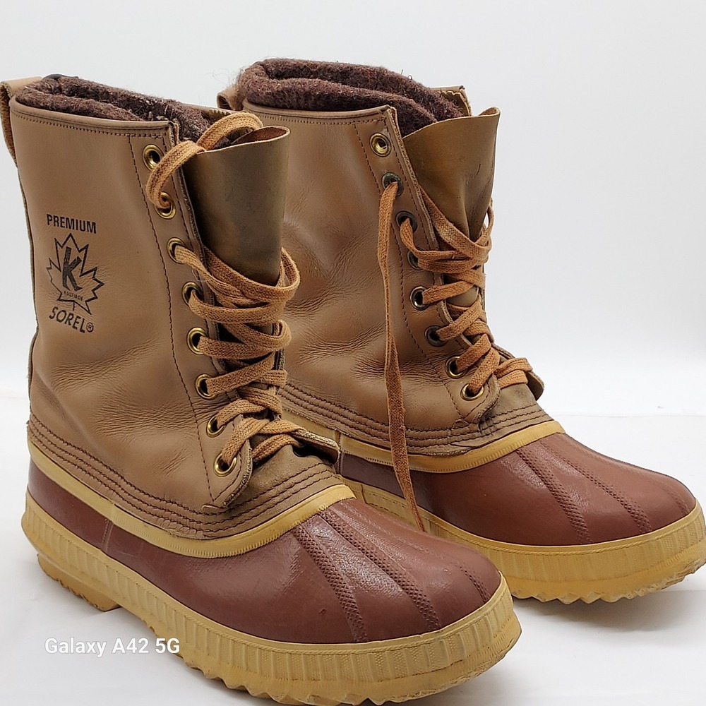 Vintage Sorel Kaufman Premium Duck Boots Mens 7 Made in Canada Tan Brown Leather